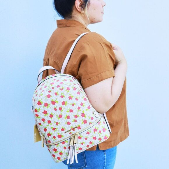 NWT Michael Kors Jet Set Rhea Zip FLORAL Backpack - Picture 2 of 16